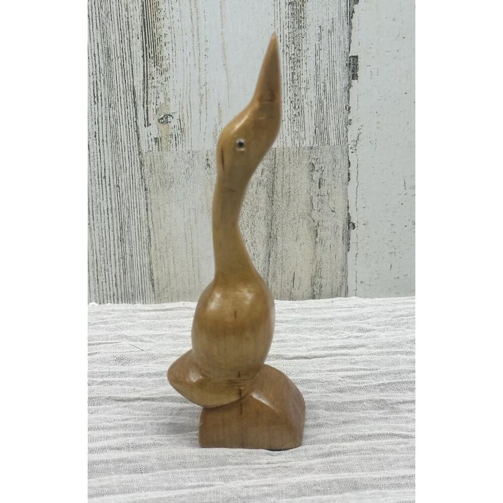 Vintage MCM‎ Handcarved Wooden Duck Goose Long Neck SIGNED WPC 6/87 6.5 Inches